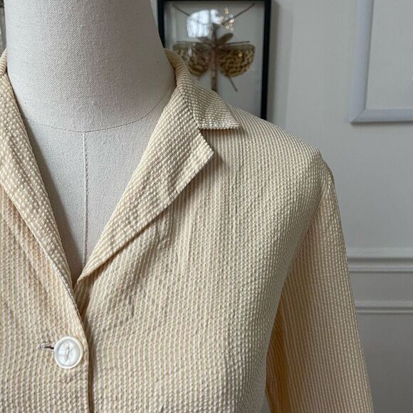 Vintage 50s Yellow Seersucker Stripe Blouse Skirt Outfit Mix and Match XS - Picture 2 of 7